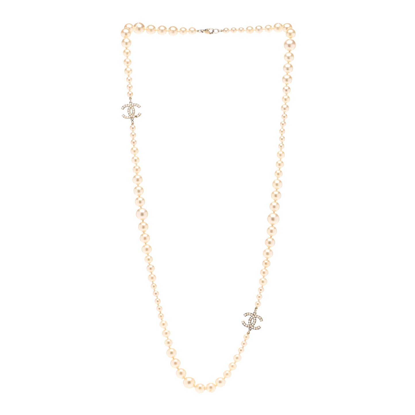 Graduated Pearl CC Long Necklace Gold