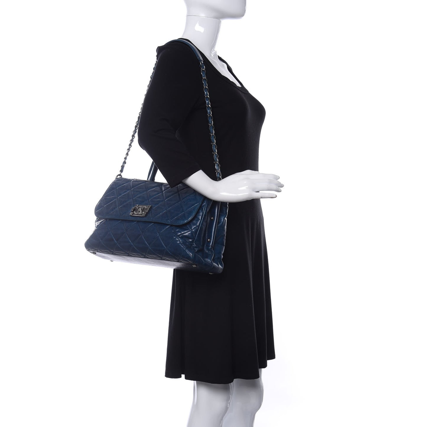 Glazed Calfskin Boy Satchel Flap Blue