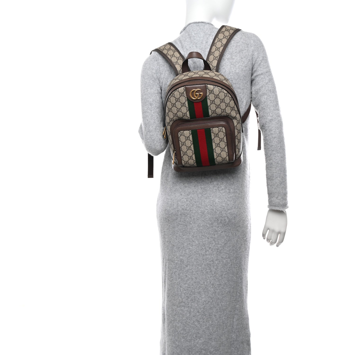 Gucci GG Supreme Monogram Calfskin Web Small Ophidia Day Backpack Beige Ebony New Acero 2 of 11
