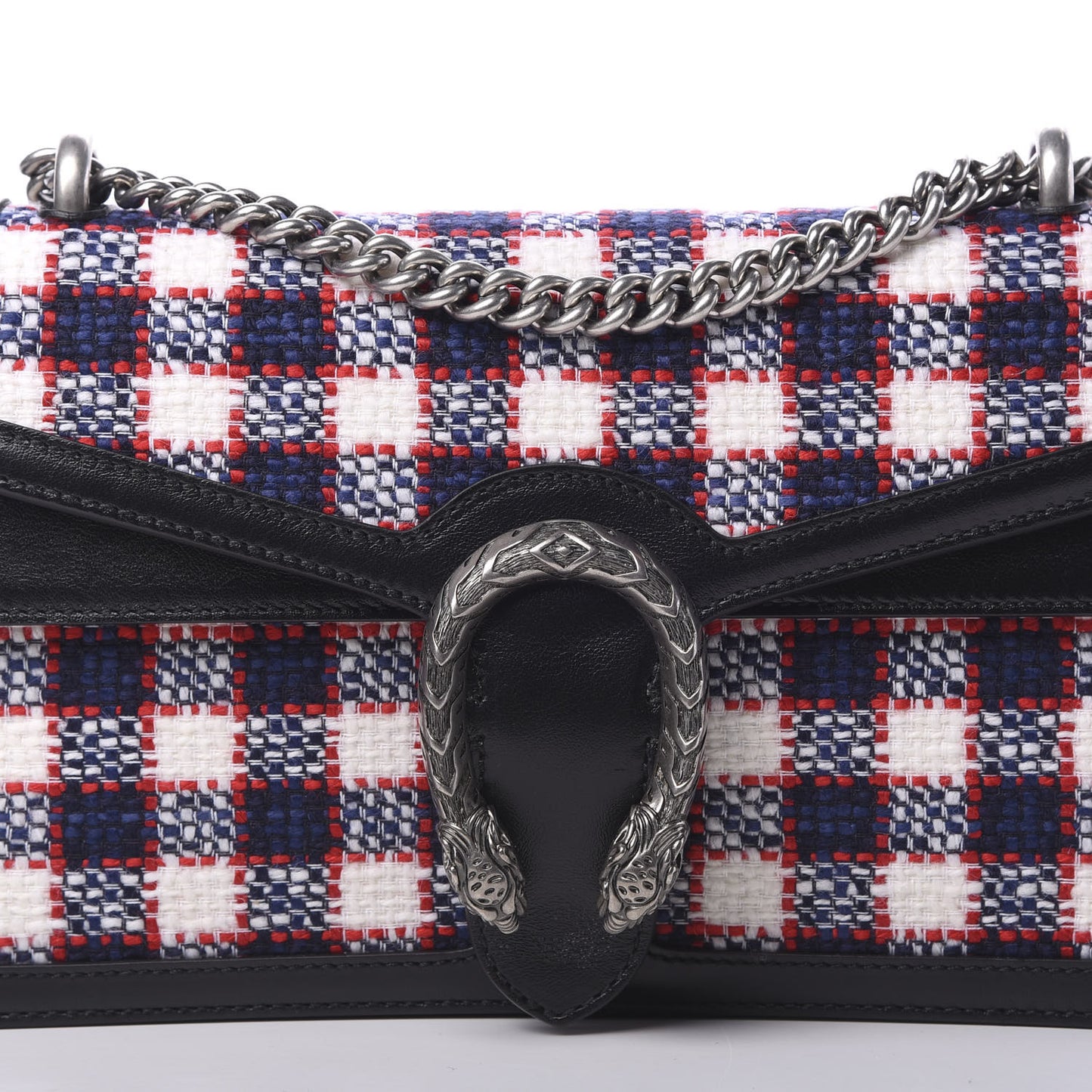 Vintage Tweed Check Small Dionysus Shoulder Bag White Hibiscus Red Marine