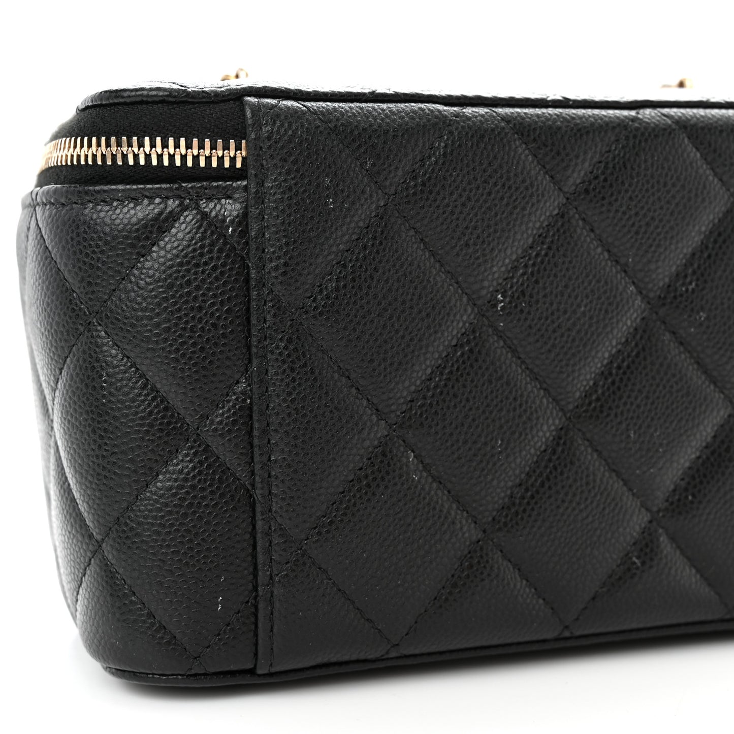 Caviar Quilted Small Vanity Case With Chain Black