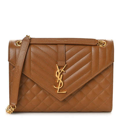 Saint Laurent Grain De Poudre Textured Mixed Matelasse Triquilt Medium Monogram Satchel Tan 1 of 8