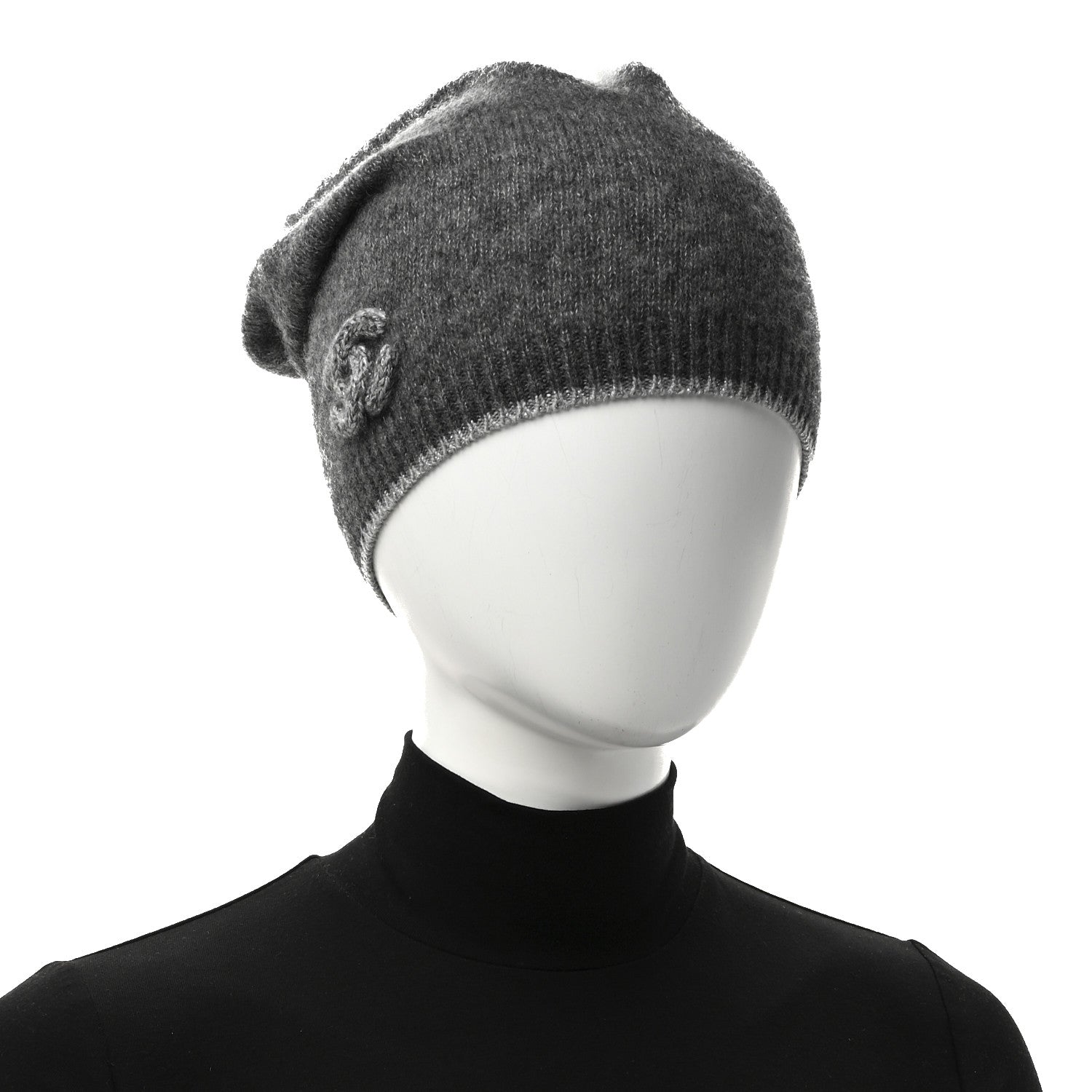 Chanel Cashmere Blend CC Beanie Hat Grey 2 of 6