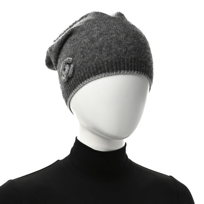 Chanel Cashmere Blend CC Beanie Hat Grey 2 of 6