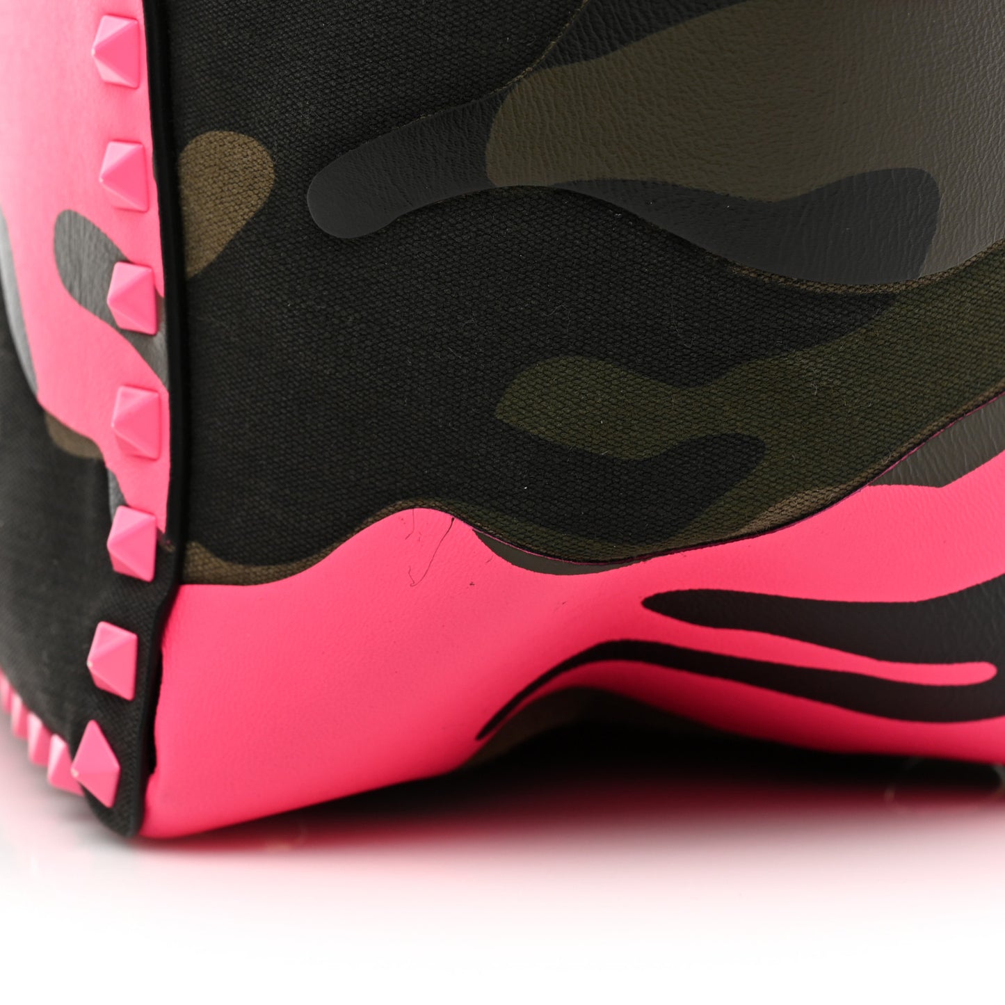 Nappa Canvas Camouflage Medium Rockstud Tote Fuxia Fluo