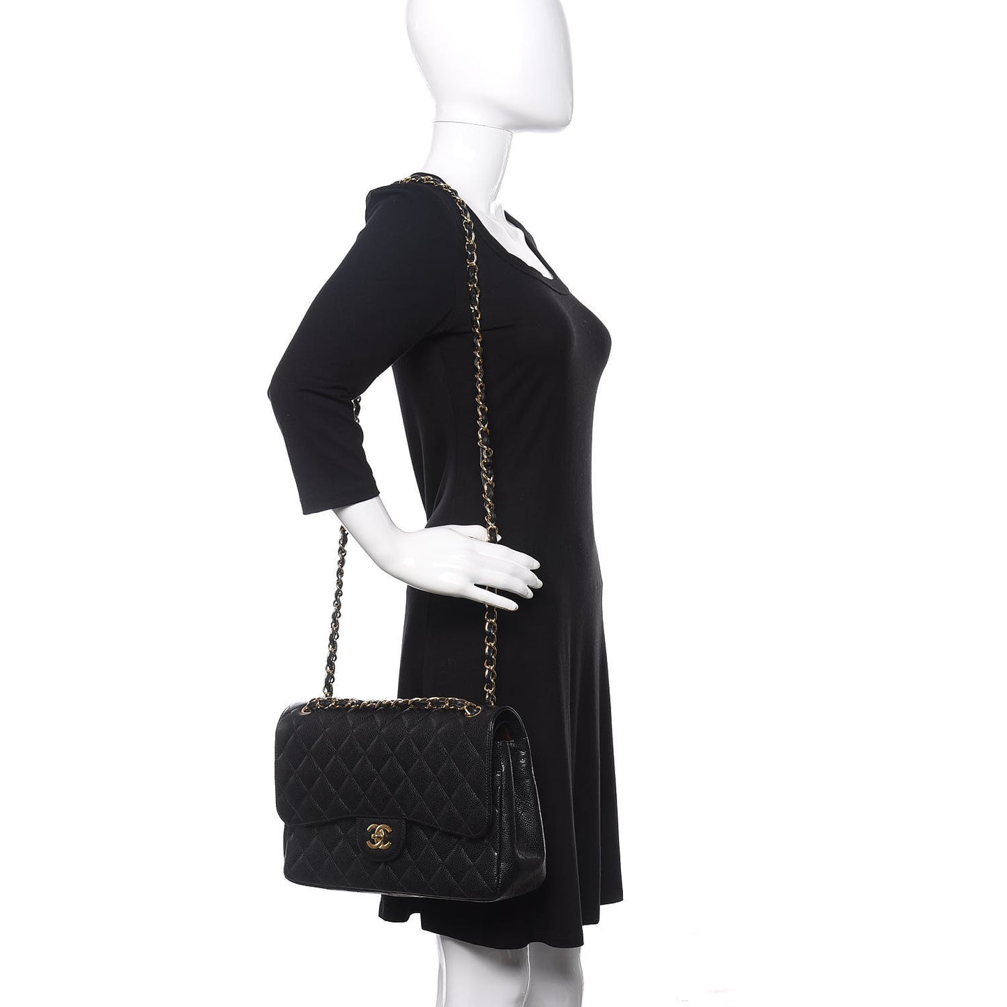 Caviar Quilted Jumbo Double Flap Black