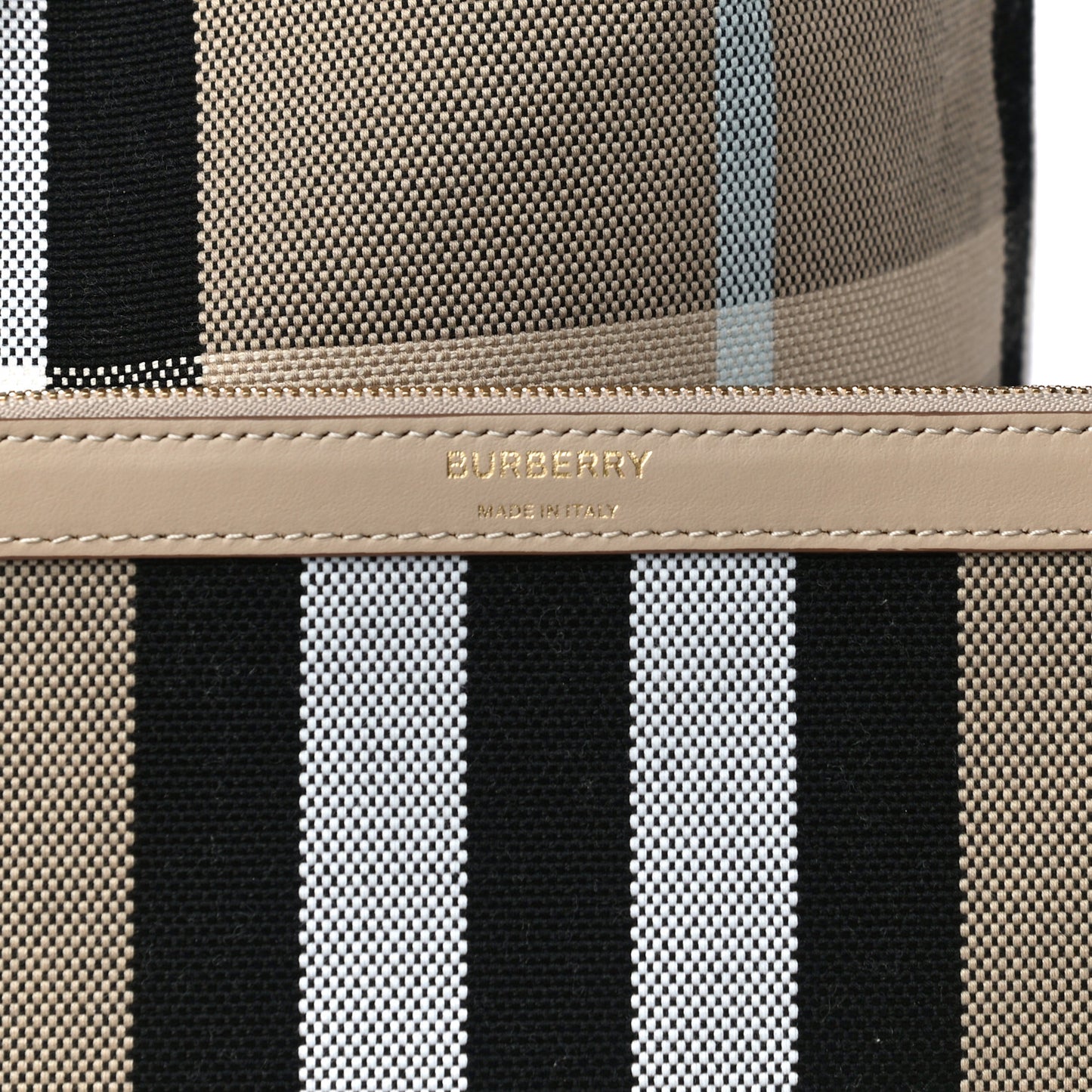 Canvas Calfskin Medium Check Beach Tote Dusty Sand