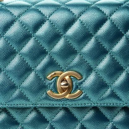 Chanel Metallic Caviar Quilted Small Coco Handle Flap Blue 10 of 11
