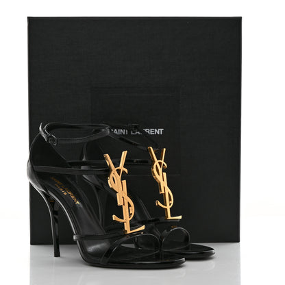 Saint Laurent Patent Cassandra 100 Sandals 37.5 Black Gold 9 of 9