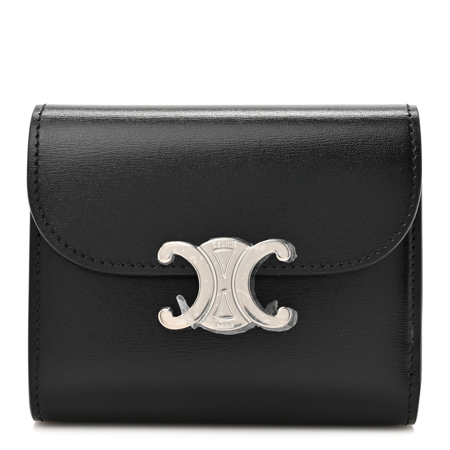 Shiny Calfskin Small Triomphe Wallet Black