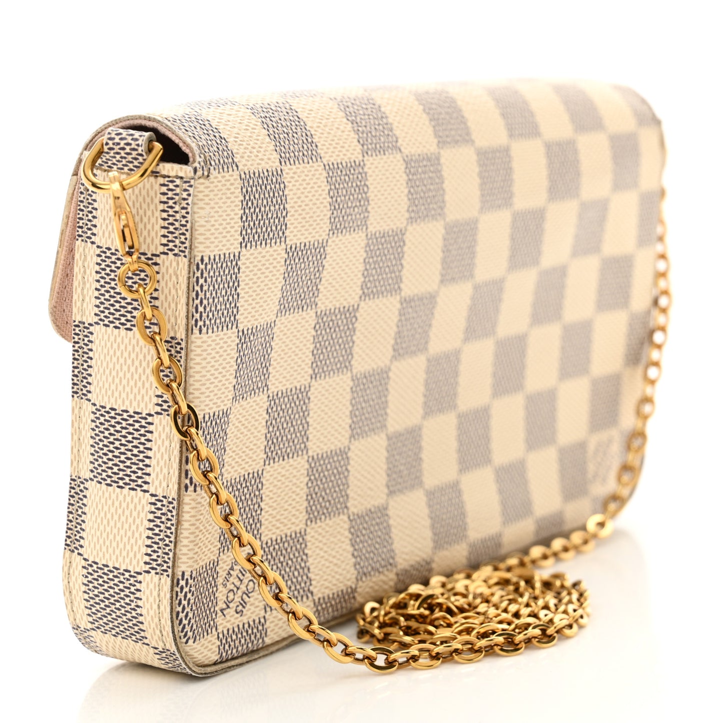 Damier Azur Pochette Felicie Chain Wallet Rose Ballerine