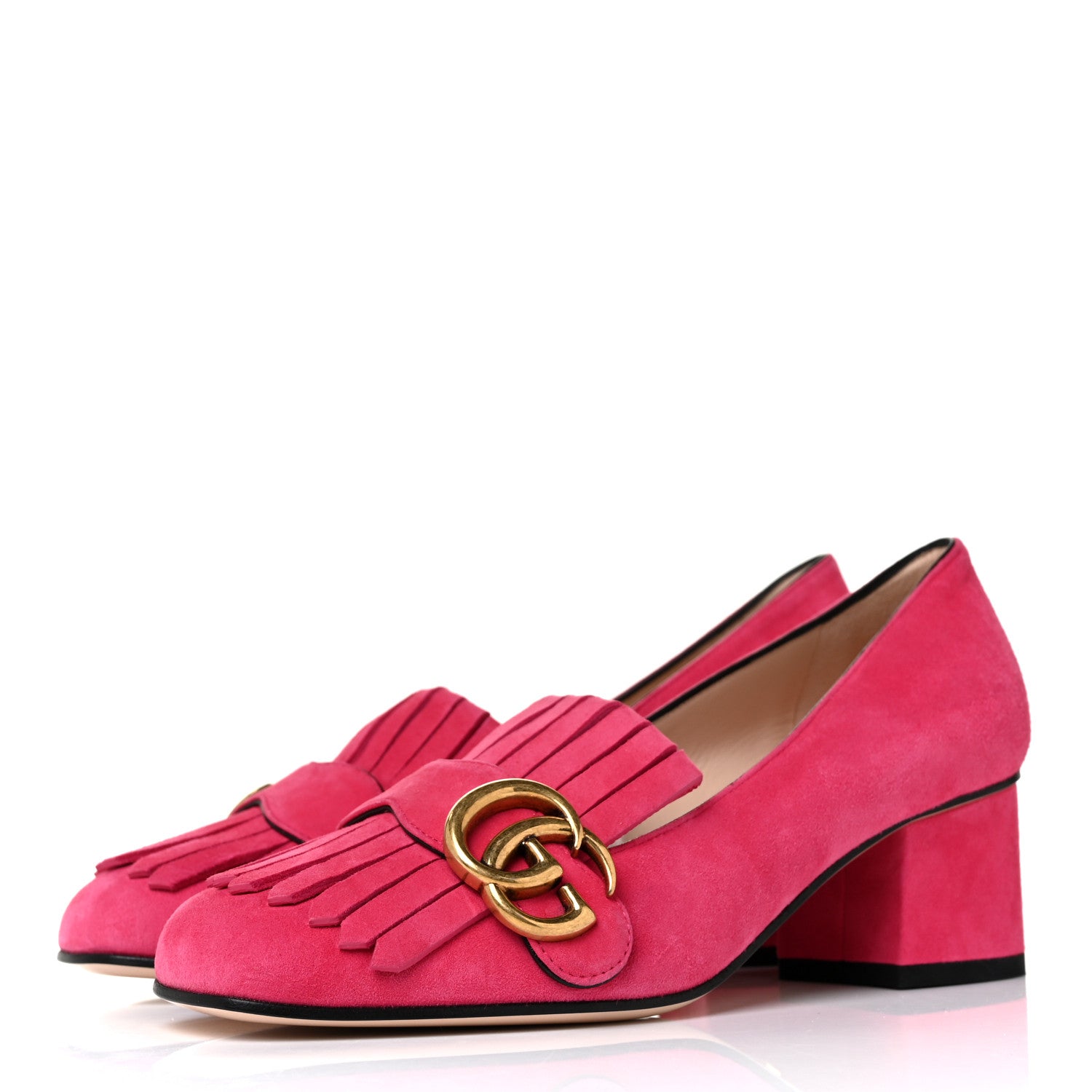 Gucci Kid Scamosciato GG Marmont Fringe 50mm Loafer Pumps 36 Hot Pink 3 of 9