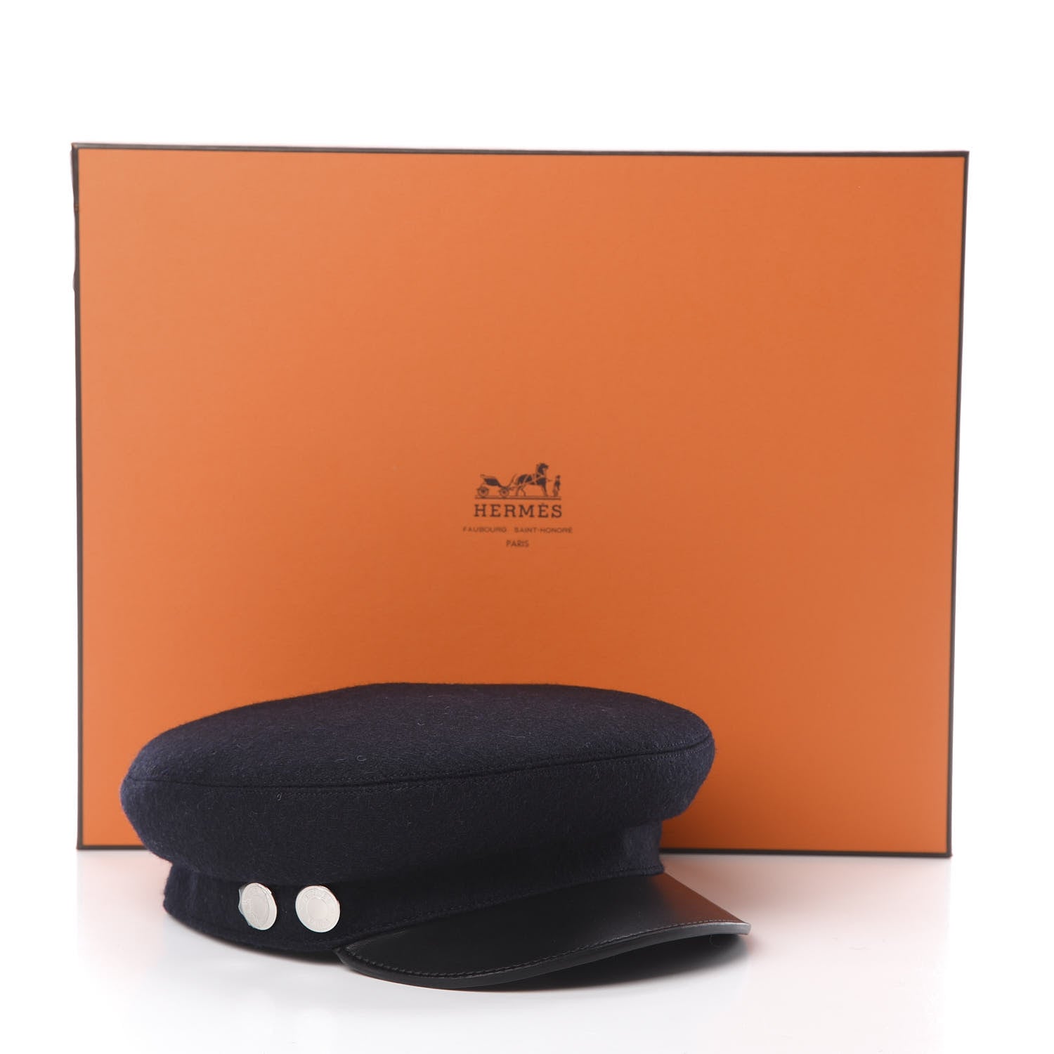 Hermes Glossy Lambskin Wool Womens Vauban Cap 58 Marine Black 8 of 8