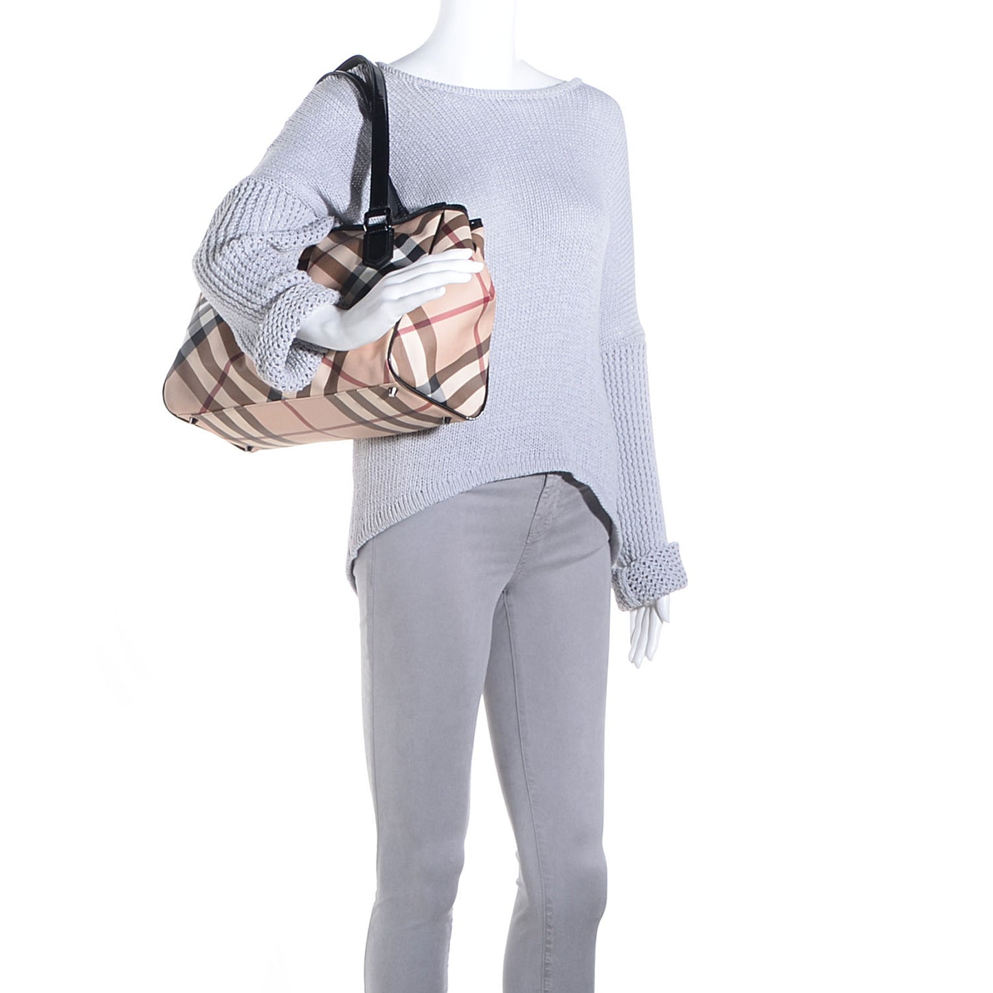 Patent Trim Supernova Check Medium Melbury Tote Black