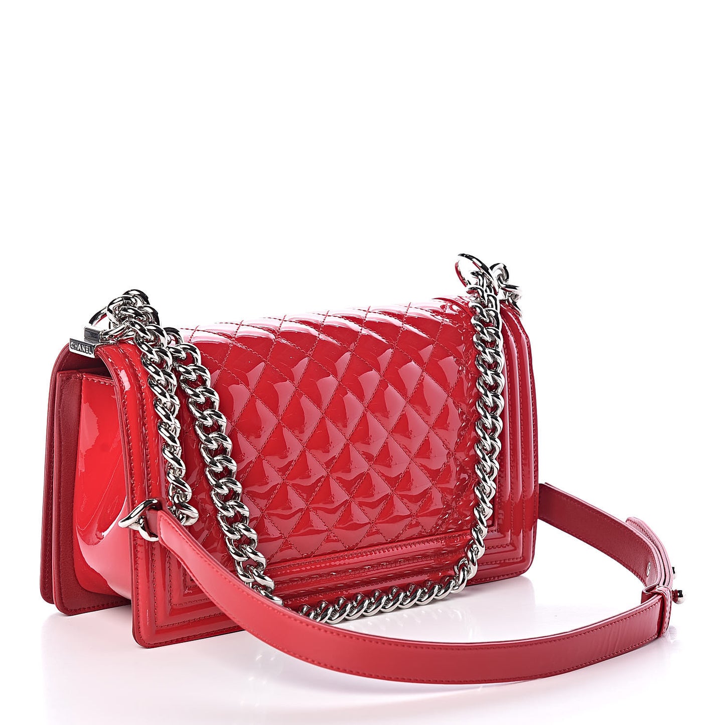 Patent Calfskin Quilted Medium Plexiglass Boy Flap Red