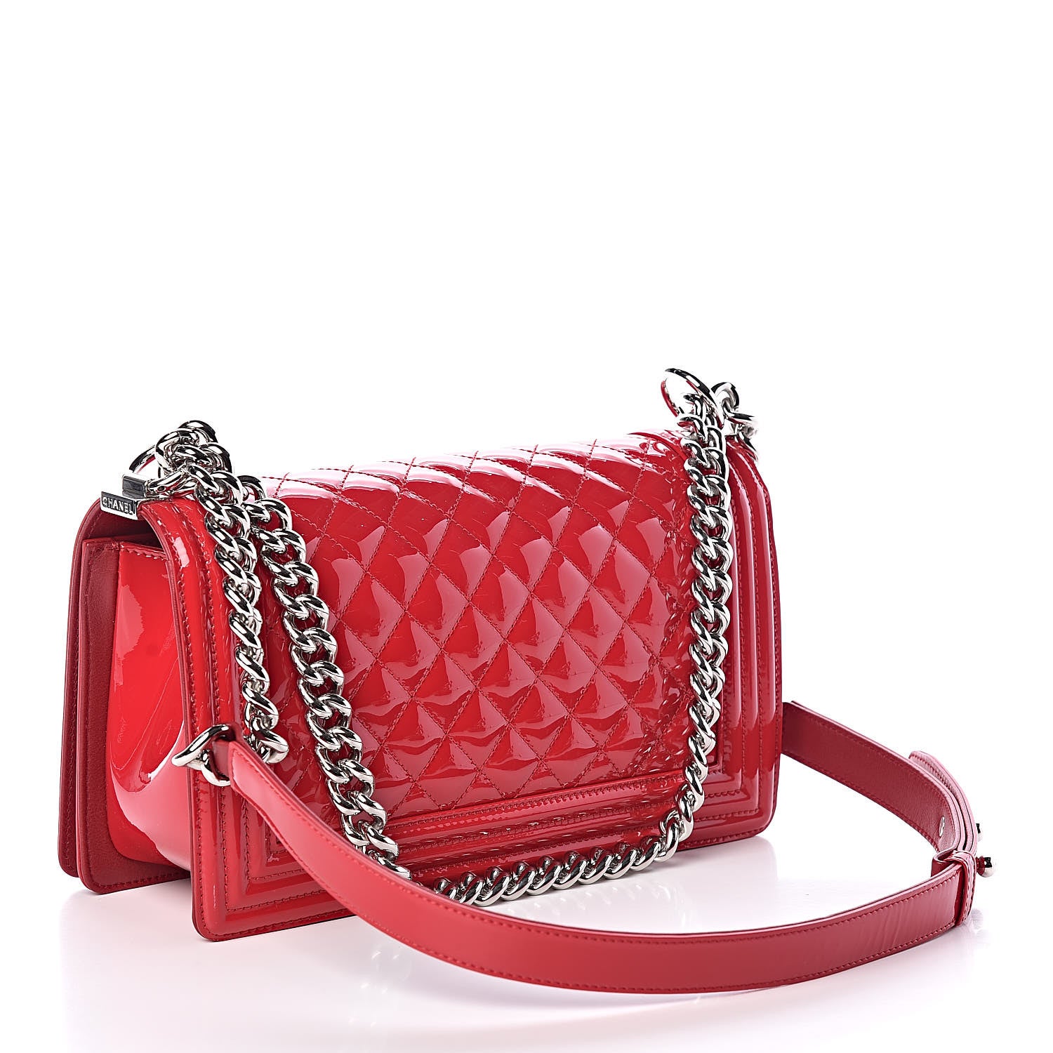 Chanel Patent Calfskin Quilted Medium Plexiglass Boy Flap Red 3 of 10