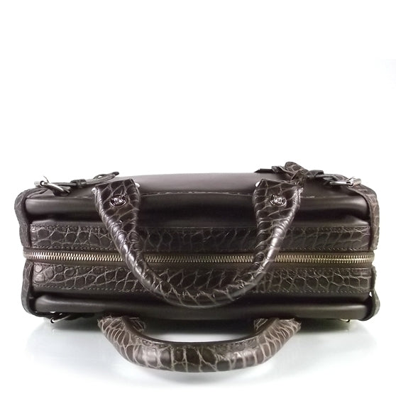 Crocodile Embossed Leather Trunkette Bag Chocolate Brown