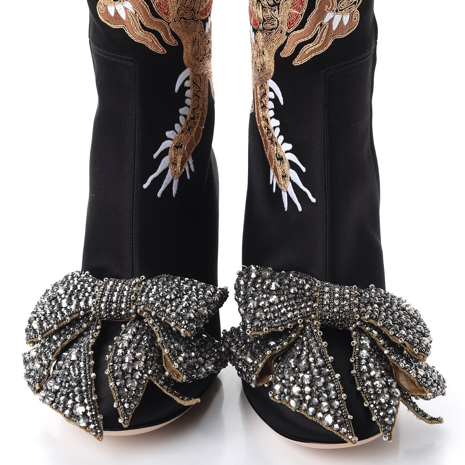 Gucci Silk Satin Malaga Kid Embroidered Candy Dragon Block-Heel Knee Boot 40 Nero Black 10 of 11