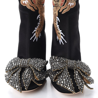 Gucci Silk Satin Malaga Kid Embroidered Candy Dragon Block-Heel Knee Boot 40 Nero Black 10 of 11