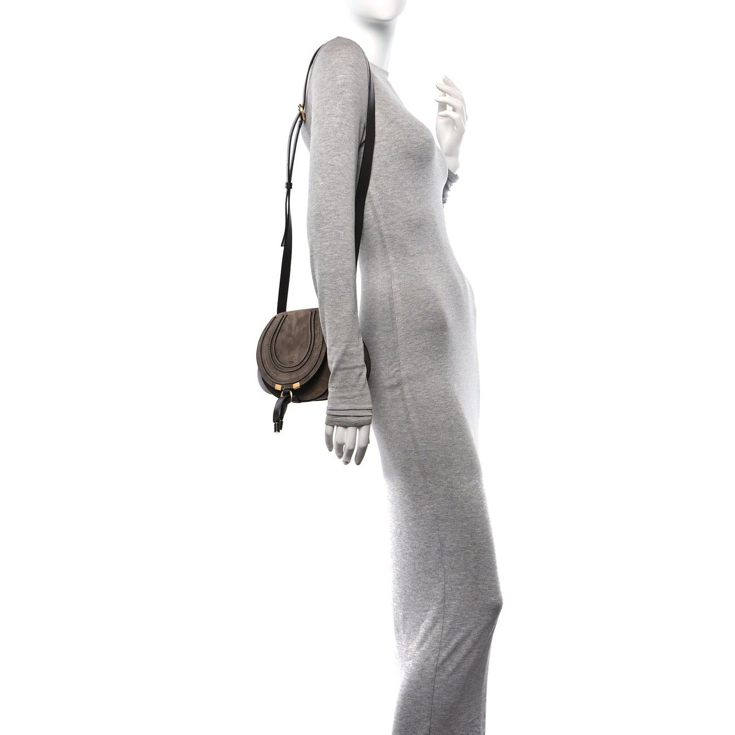 Suede Calfskin Small Marcie Saddle Bag Flannel Grey