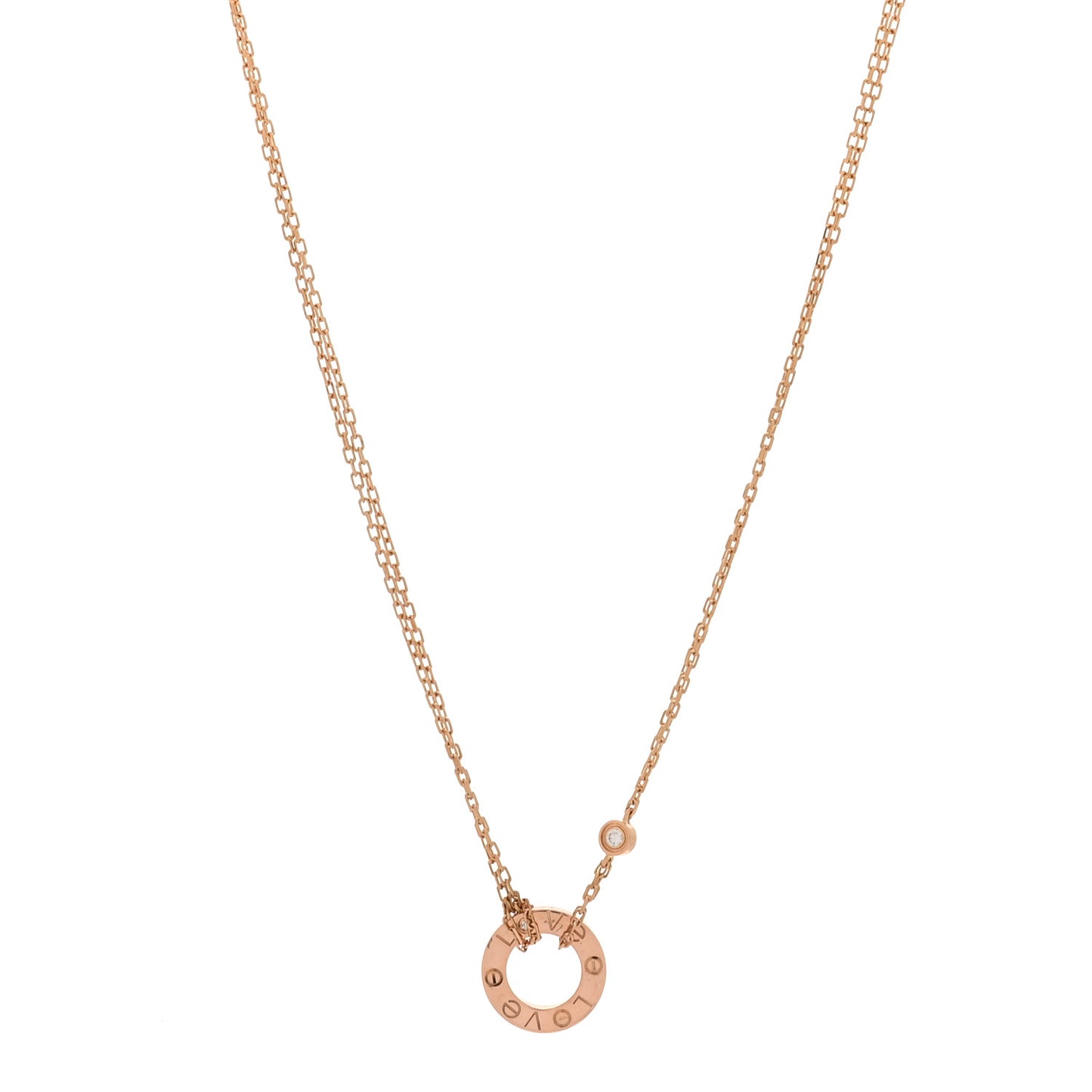 18K Pink Gold 2 Diamond LOVE Necklace