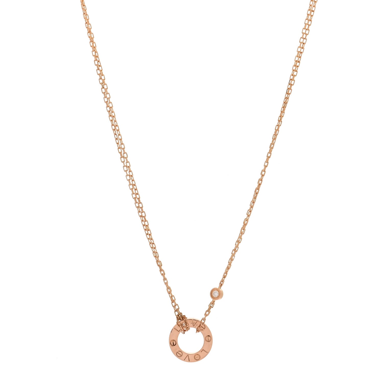 Cartier 18K Pink Gold 2 Diamond LOVE Necklace 1 of 5