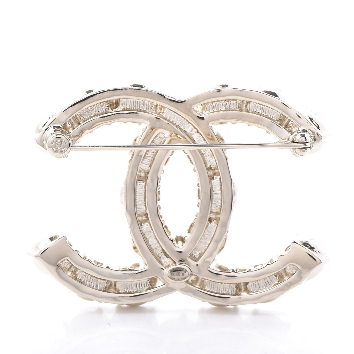 Crystal Pearl CC Dazzling Domino Brooch Gold