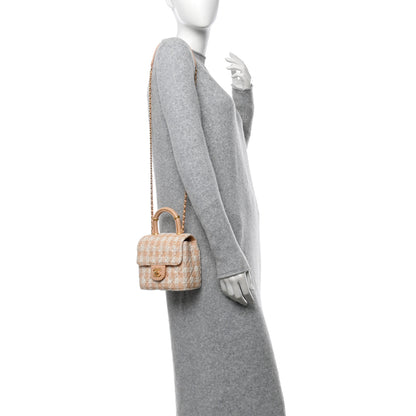 Chanel Tweed Handle Crush Top Handle Flap Bag Orange Ecru 3 of 13