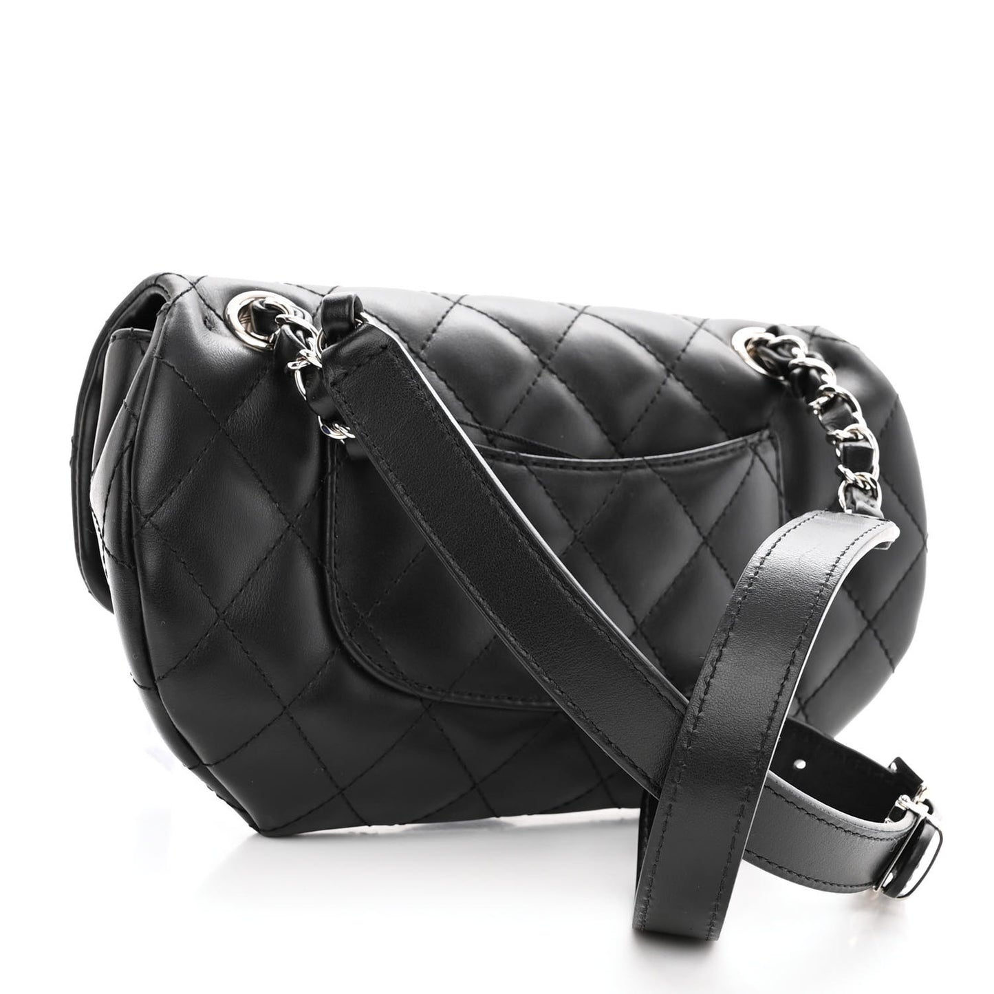 Calfskin Quilted CC Uniform Flap Belt Bag Black