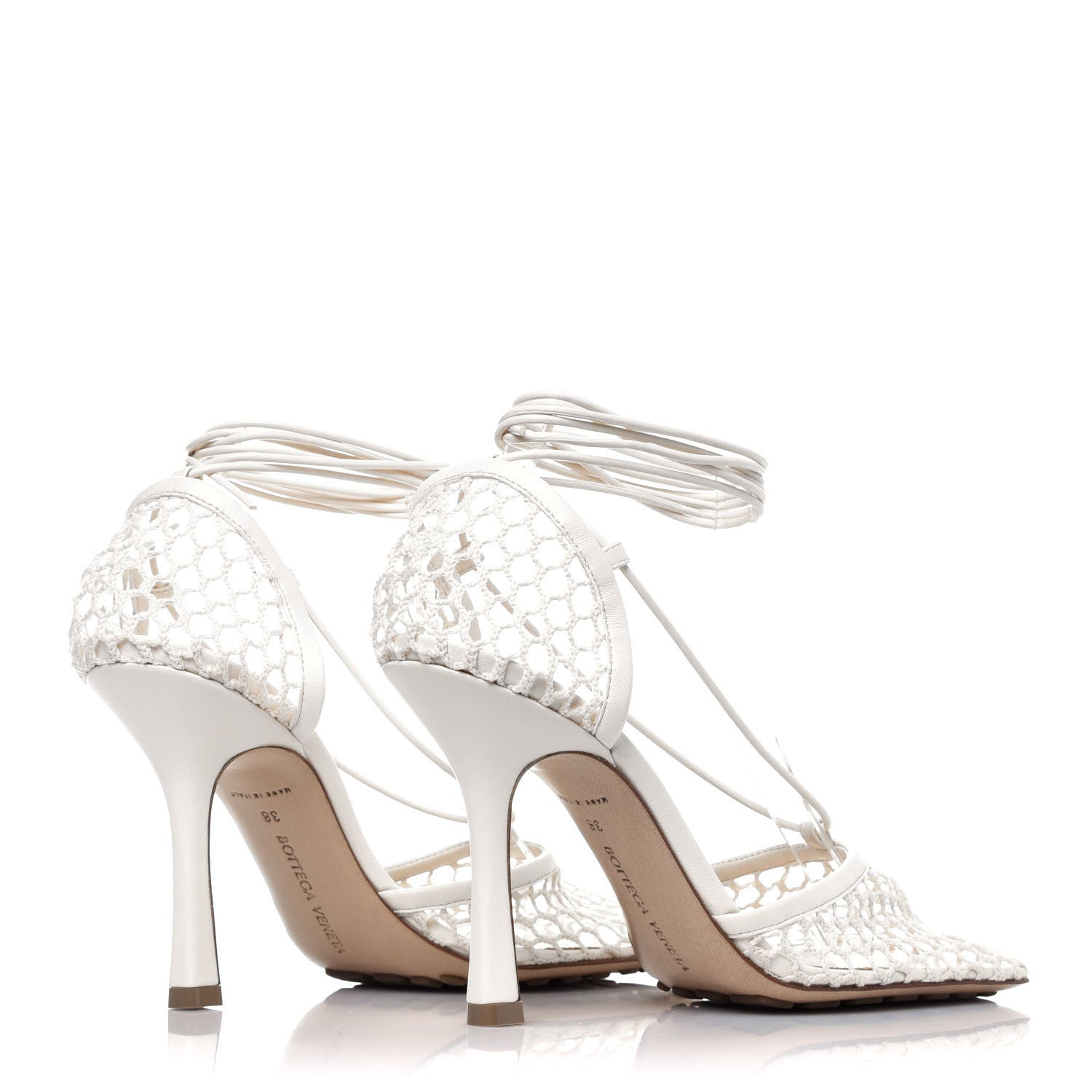 Bottega Veneta Mesh Nappa Stretch Ankle Tie Sandals 38 White 7 of 16