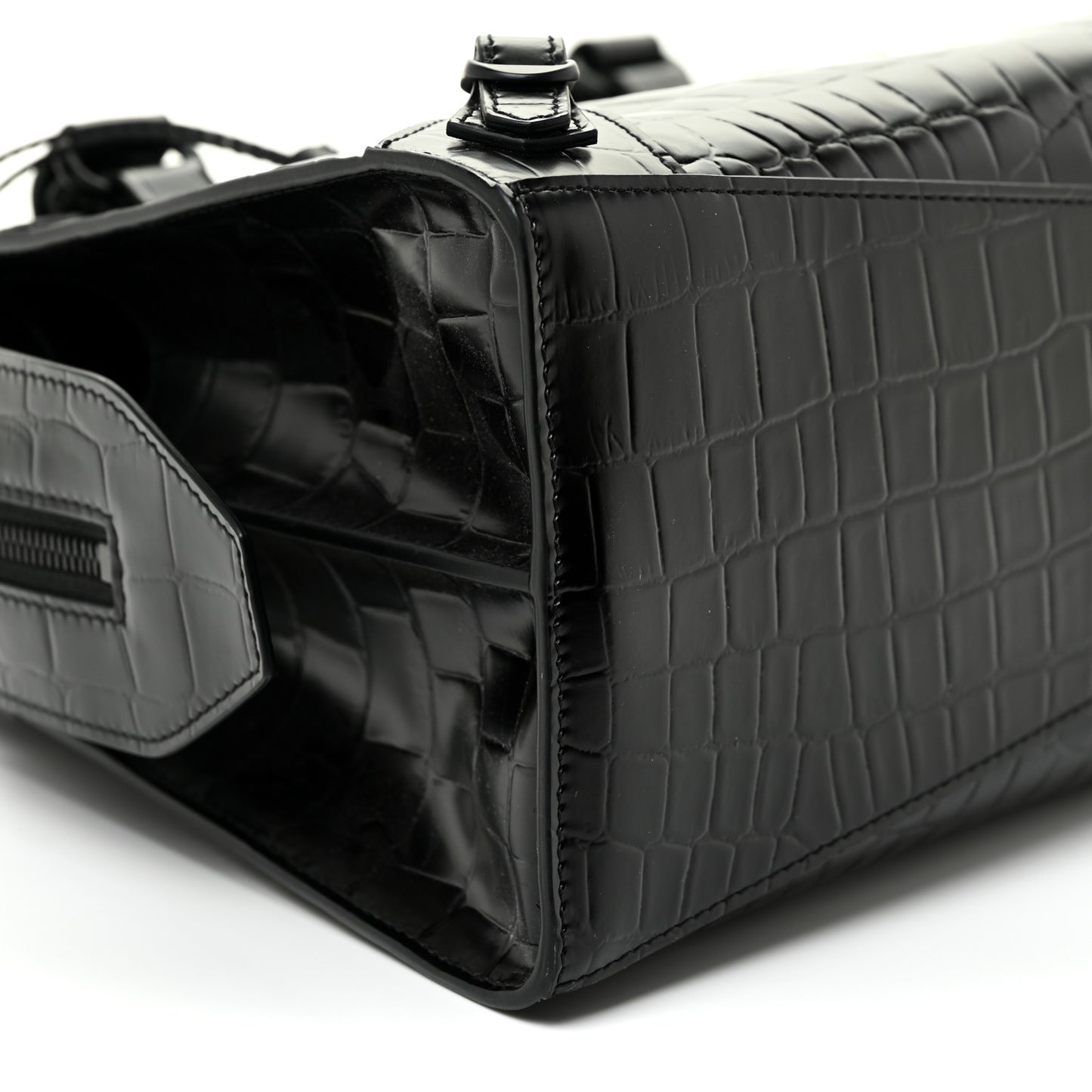 Semi Shiny Calfskin Crocodile Embossed Neo Classic Black Hardware S City Black