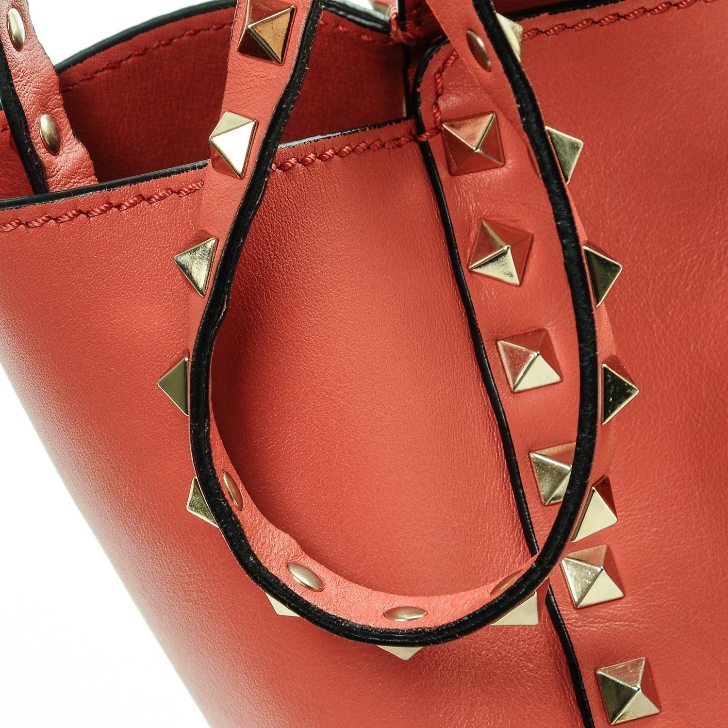 Valentino Garavani Vitello Small Rockstud Double Handle Tote Coral 7 of 8