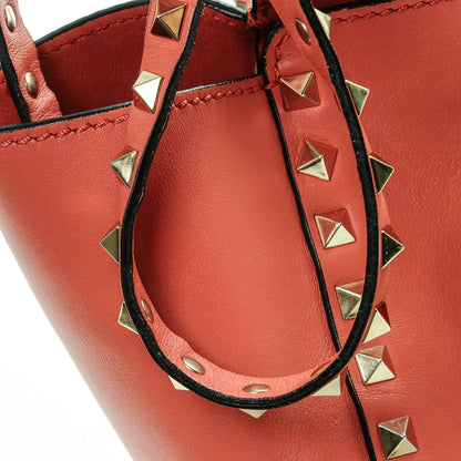 Valentino Garavani Vitello Small Rockstud Double Handle Tote Coral 7 of 8