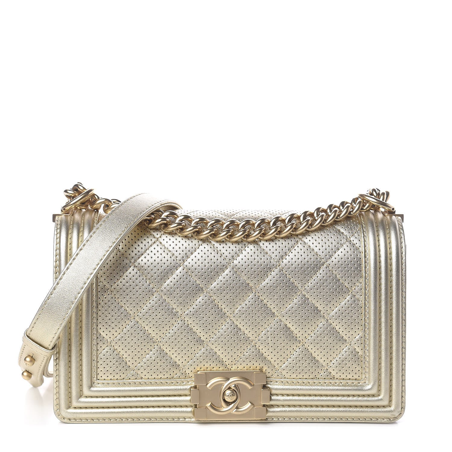 Chanel Lambskin Perforated Quilted Medium Boy Flap Gold 1 of 10
