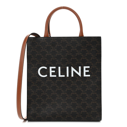 Celine Triomphe Canvas Calfskin Small Vertical Cabas Tan 1 of 12