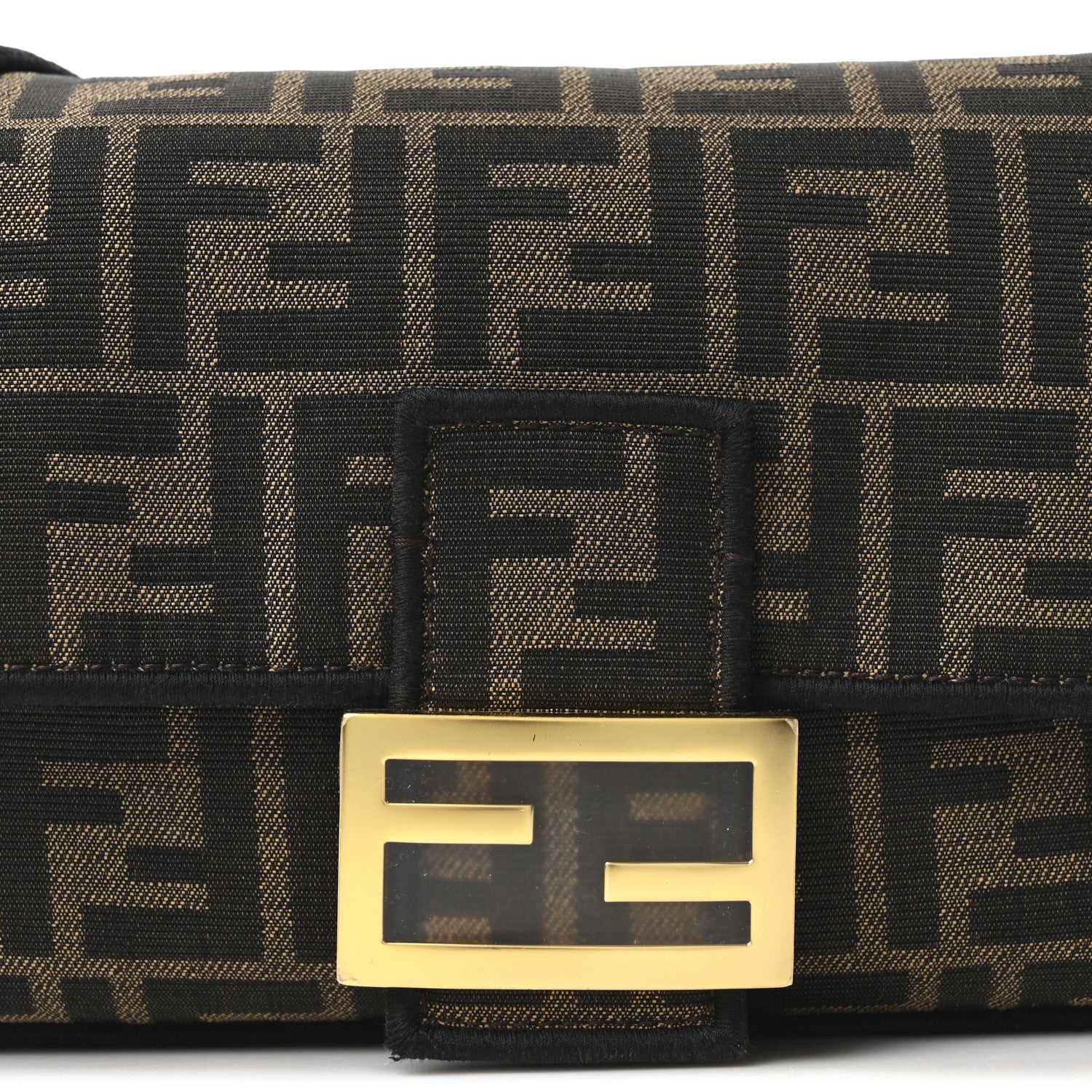 Fendi Fabric Jacquard FF 1974 Medium Baguette Tobacco Moro Black 8 of 10