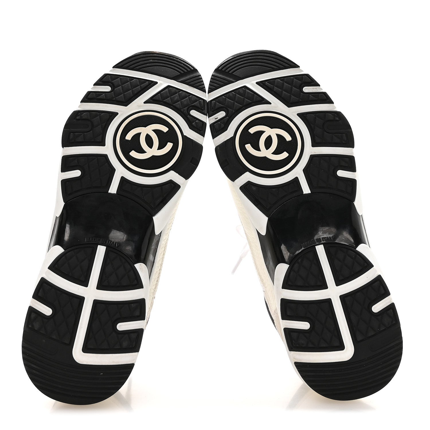 Chanel Mesh Suede Calfskin Grained Calfskin Womens CC Sneakers 38.5 White Black 6 of 9