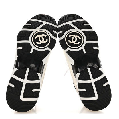 Chanel Mesh Suede Calfskin Grained Calfskin Womens CC Sneakers 38.5 White Black 6 of 9