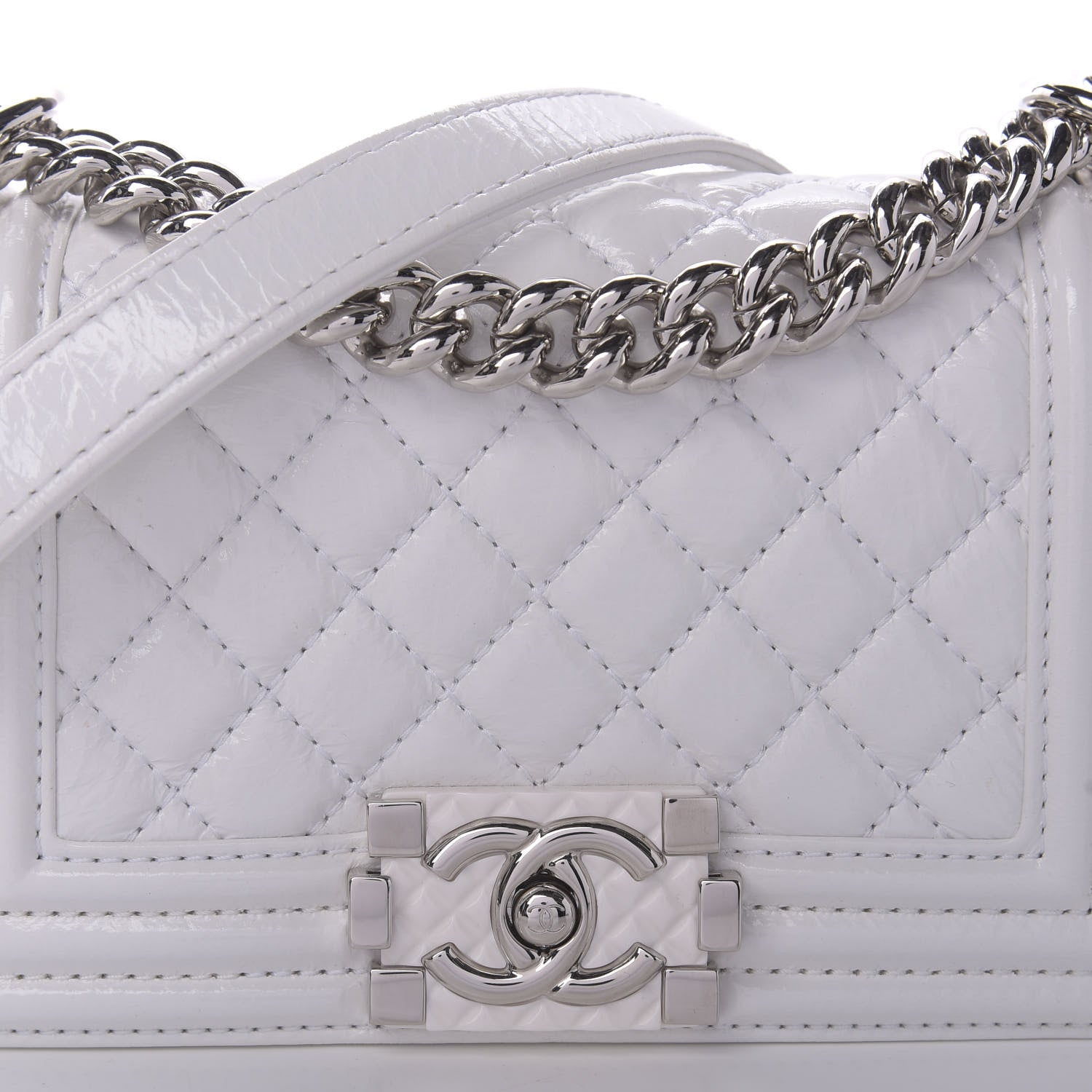 Chanel Patent Goatskin Quilted Small Boy Flap White 9 of 9