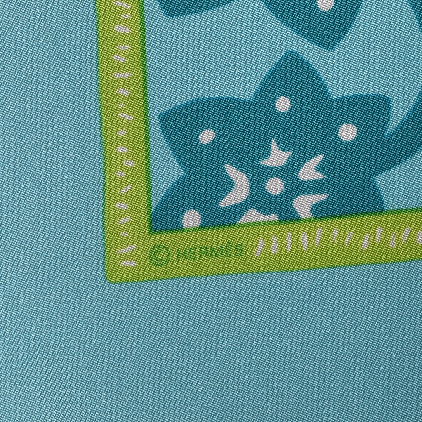 Silk L Annee du Rat Pocket Square Scarf Turquoise Vert Vif Aqua