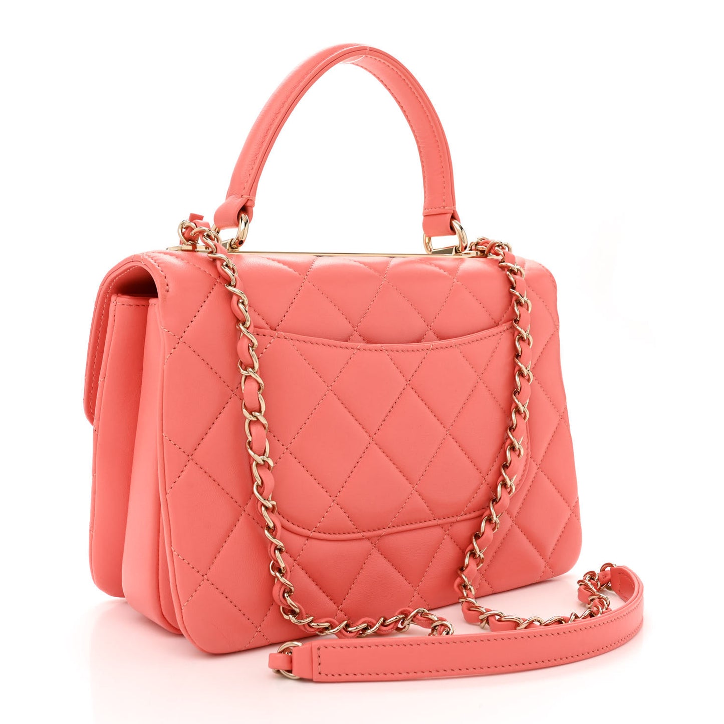 Lambskin Quilted Small Trendy Chain CC Flap Dual Handle Bag Coral