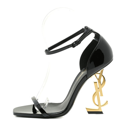 Saint Laurent Patent Calfskin Opyum 110 Sandals 36.5 Black Gold 1 of 8