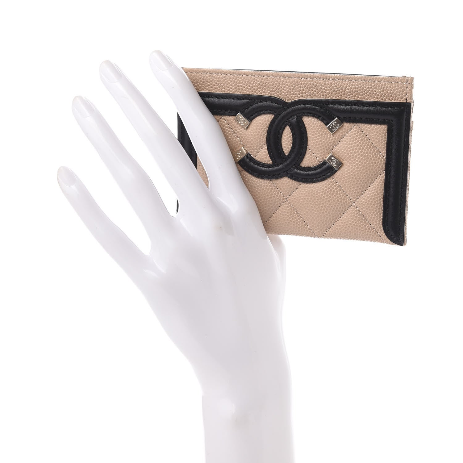 Chanel Caviar Quilted Filigree Card Holder Beige Black 2 of 11