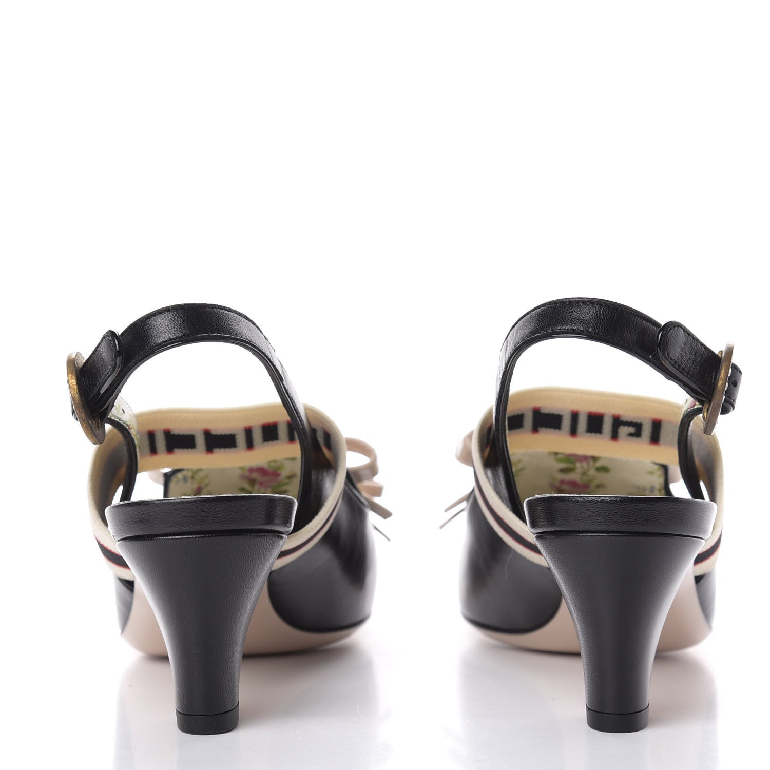 Gucci Malaga Kid Bow Ace Stripe Mid Heel Slingback Pumps 36.5 Black 6 of 10