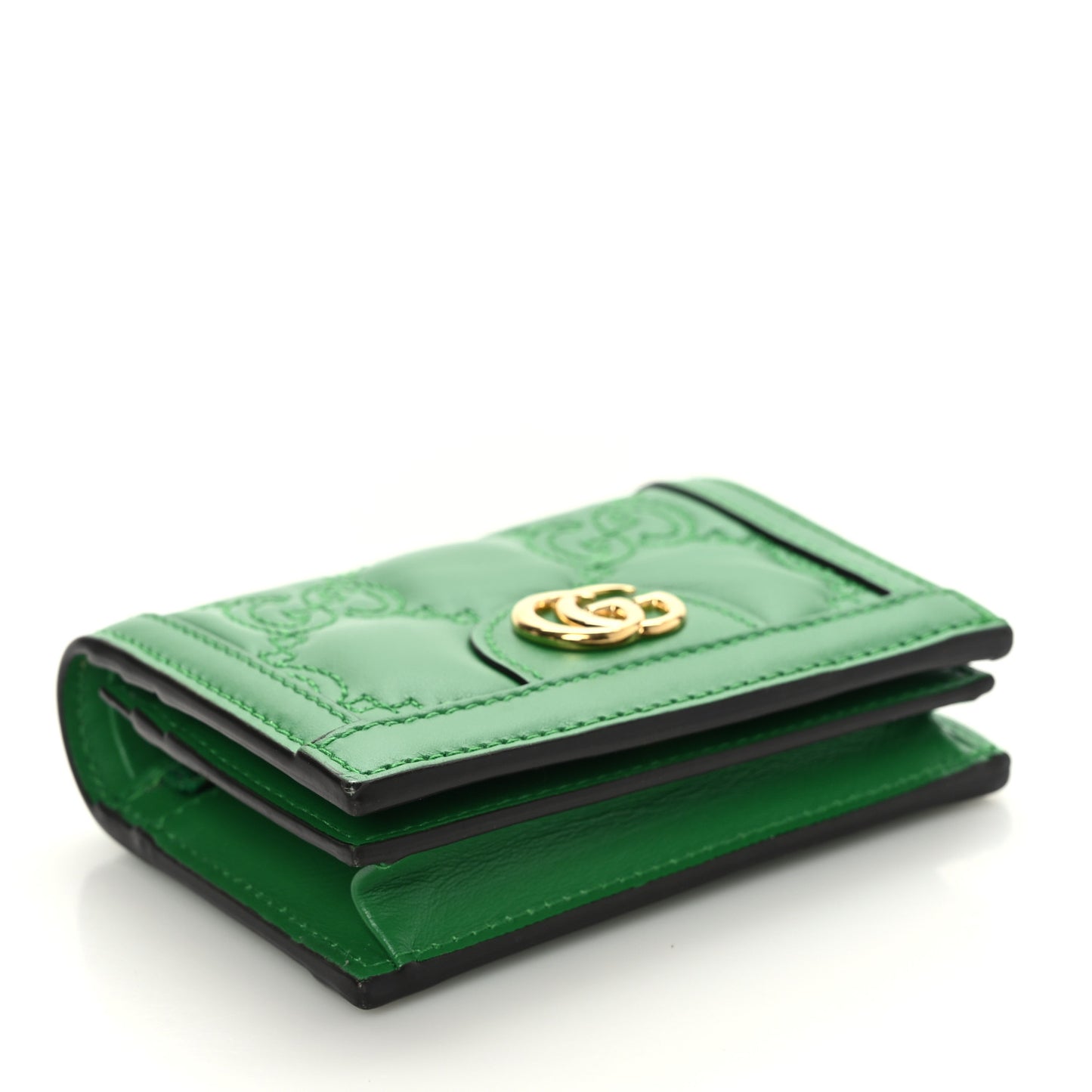 Calfskin GG Matelasse Card Case Wallet Spring Green
