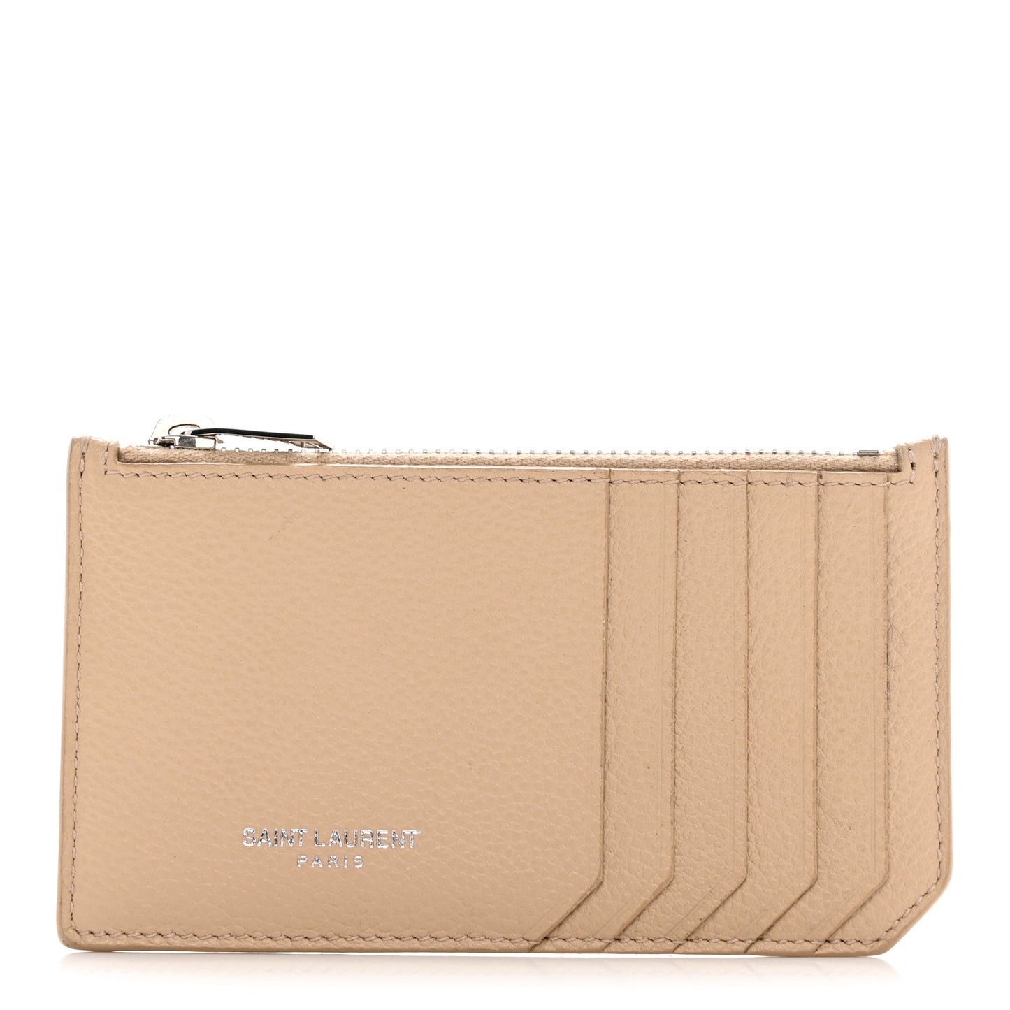 Grained Calfskin 5 Fragments Zip Pouch Card Holder Nude Powder