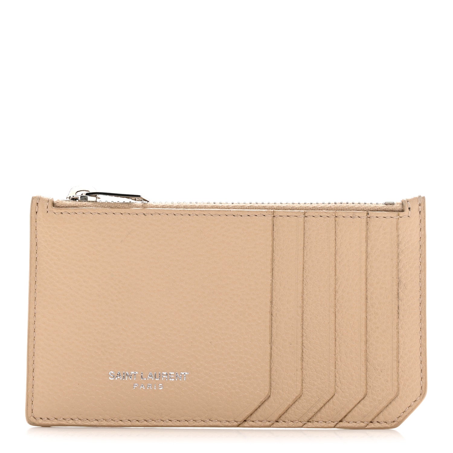Saint Laurent Grained Calfskin 5 Fragments Zip Pouch Card Holder Nude Powder 1 of 10