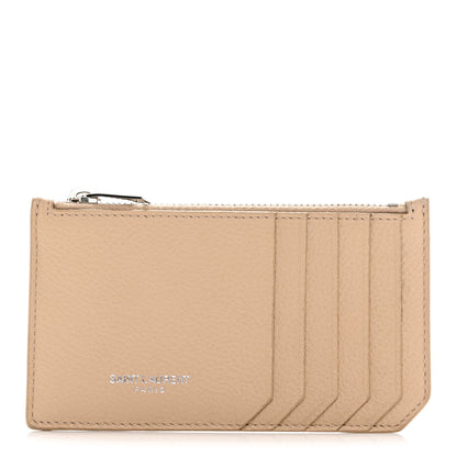 Saint Laurent Grained Calfskin 5 Fragments Zip Pouch Card Holder Nude Powder 1 of 10