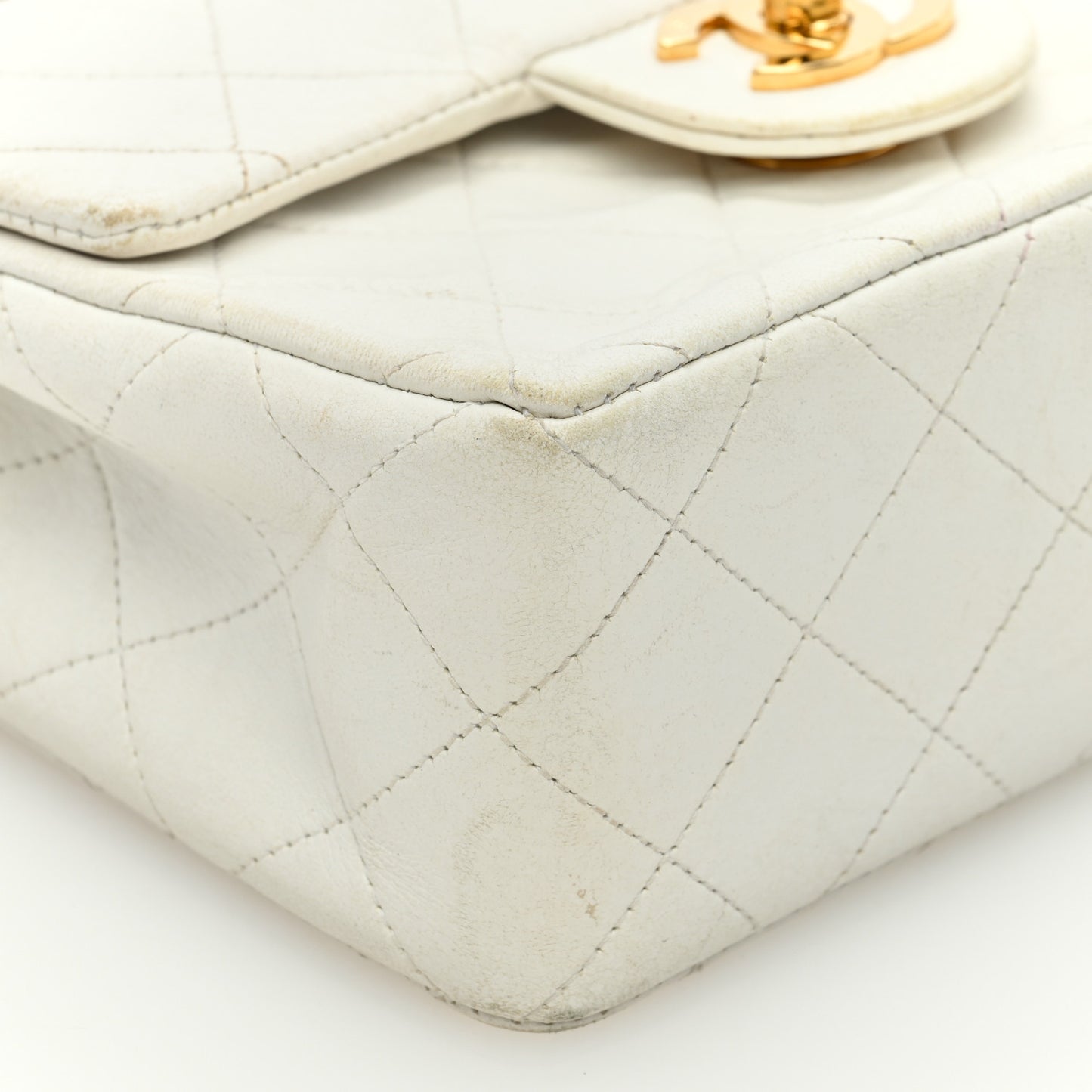 Lambskin Quilted Mini Square Flap White