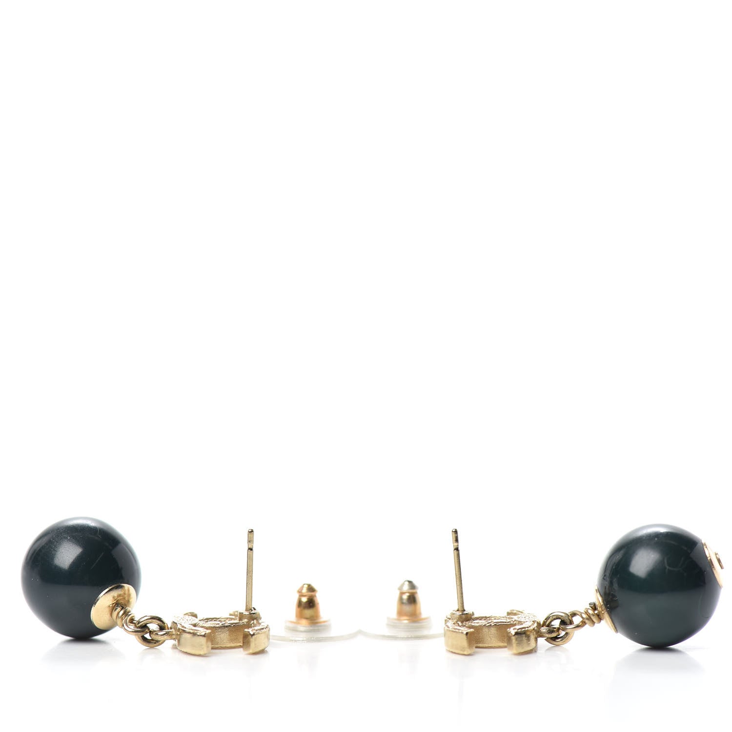 Chanel CC Bead Drop Earrings Dark Green Gold 3 of 4